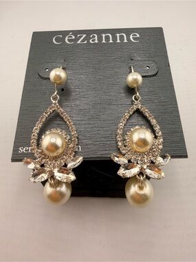 NWT Cezanne Silver-Tone Pearl & Crystal Teardrop Earrings